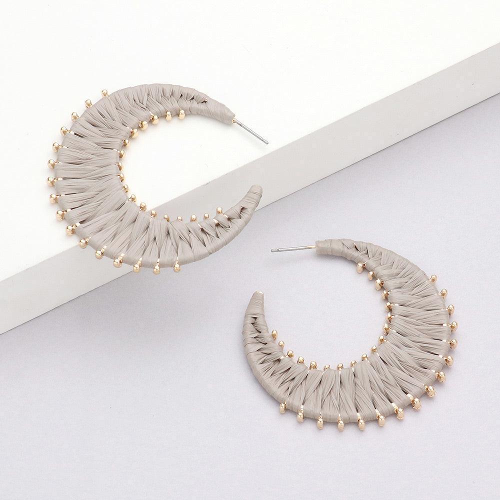 Gray Raffia Wrapped Hoop Earrings - Jewelry Store by Erik Rayo