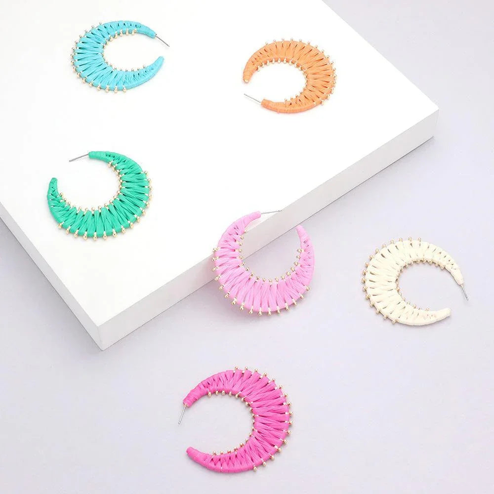 Pink Raffia Wrapped Hoop Earrings - Jewelry Store by Erik Rayo
