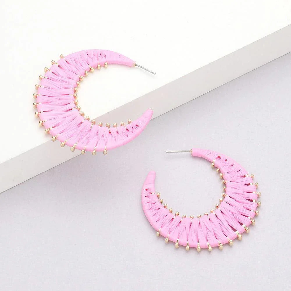 Pink Raffia Wrapped Hoop Earrings - Jewelry Store by Erik Rayo