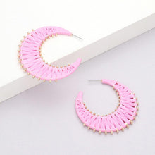 Load image into Gallery viewer, Pink Raffia Wrapped Hoop Earrings
