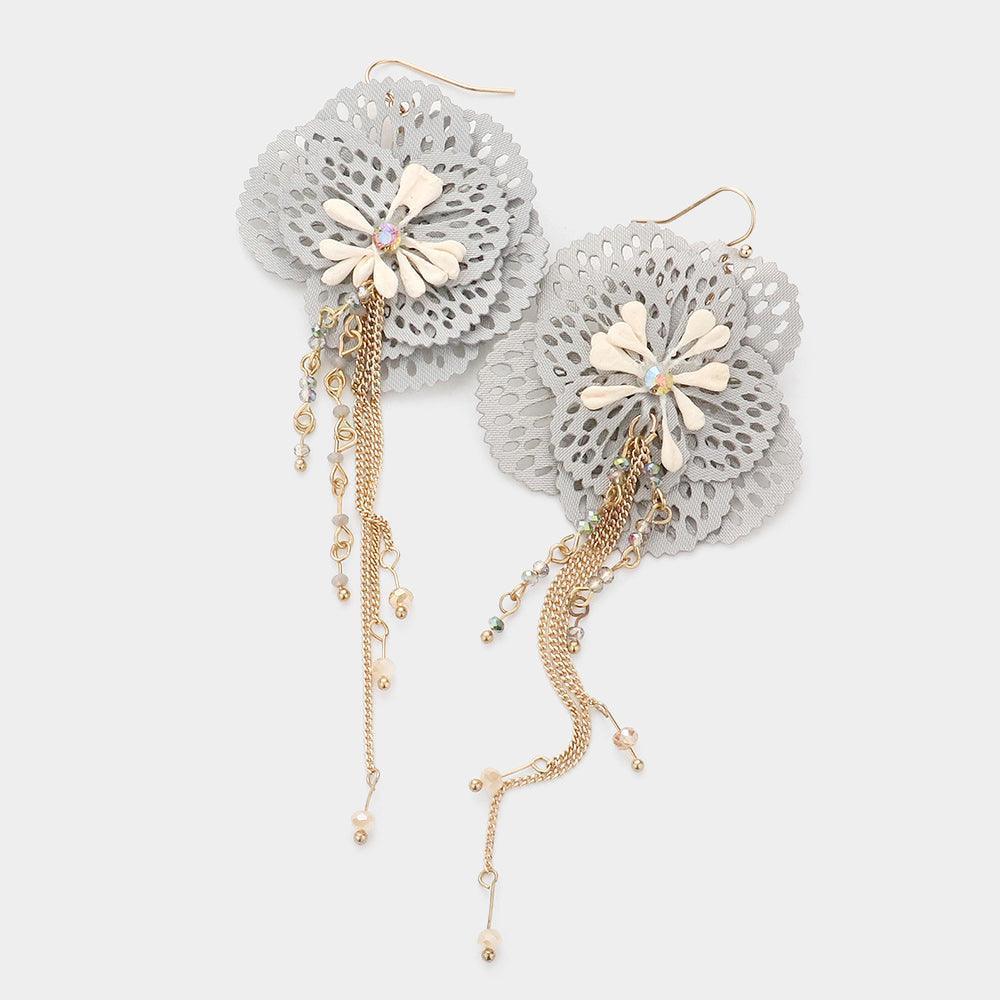 Cut Out Bloom Flower Drop Chain Dangle Earrings - Jewelry Store by Erik Rayo