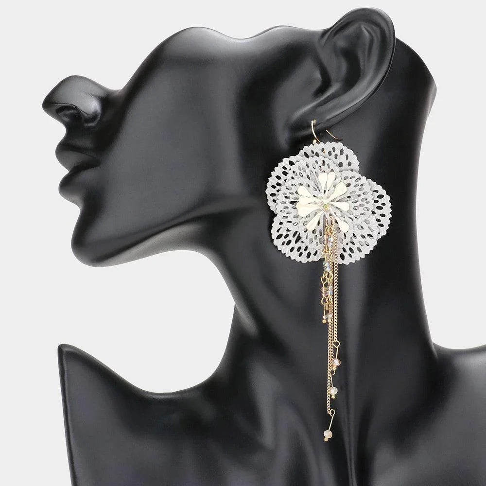 Cut Out Bloom Flower Drop Chain Dangle Earrings - Jewelry Store by Erik Rayo