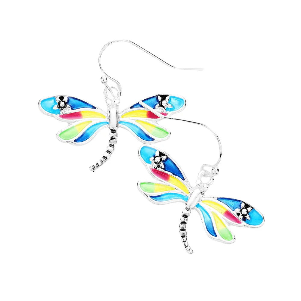 Silver Enamel Antique Silver Dragonfly Earrings - Jewelry Store by Erik Rayo