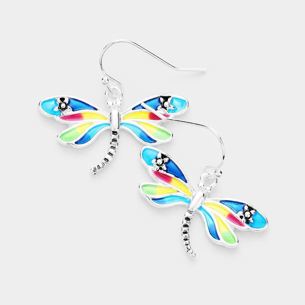 Silver Enamel Antique Silver Dragonfly Earrings - Jewelry Store by Erik Rayo