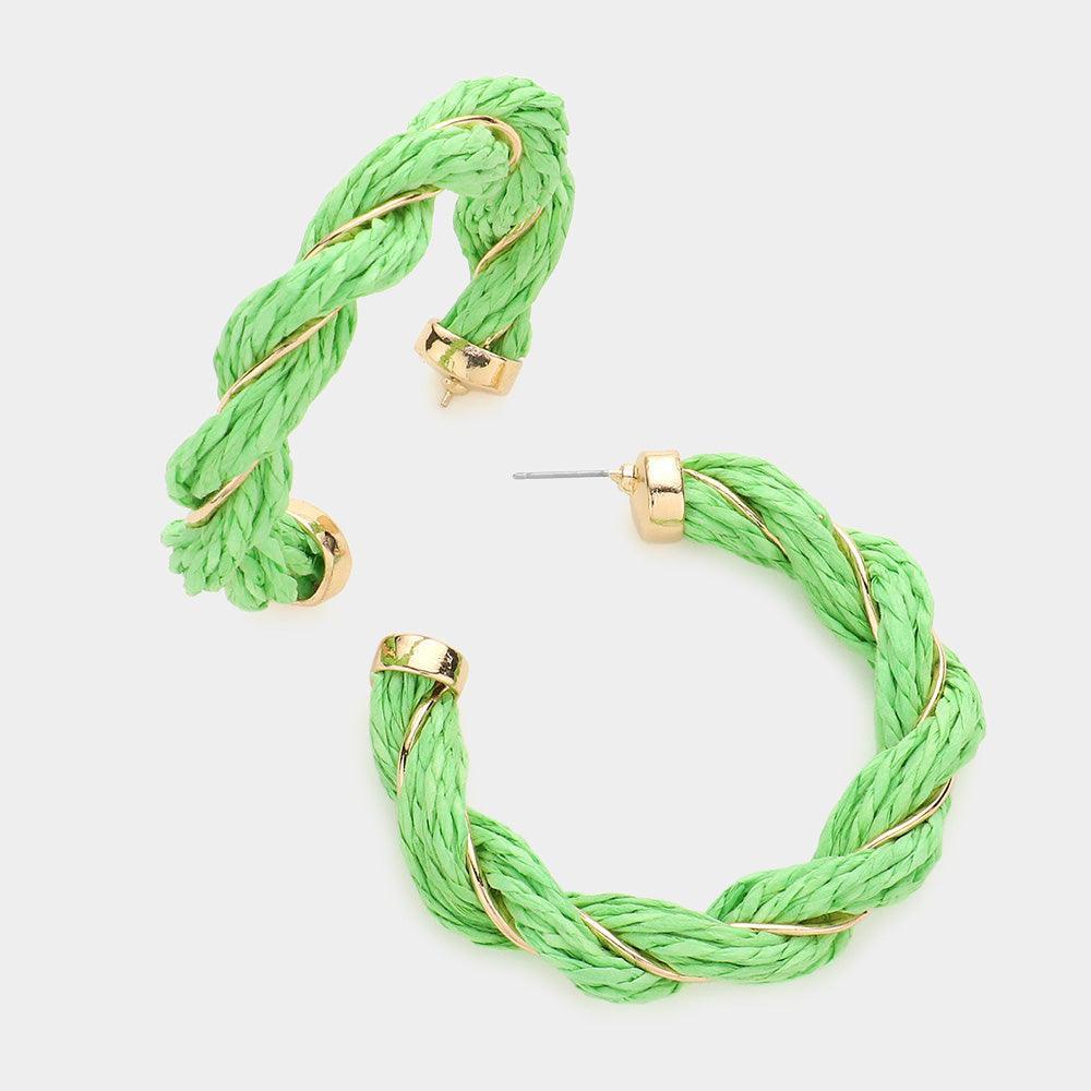 Green Braided Raffia Hoop Earrings - Jewelry Store by Erik Rayo