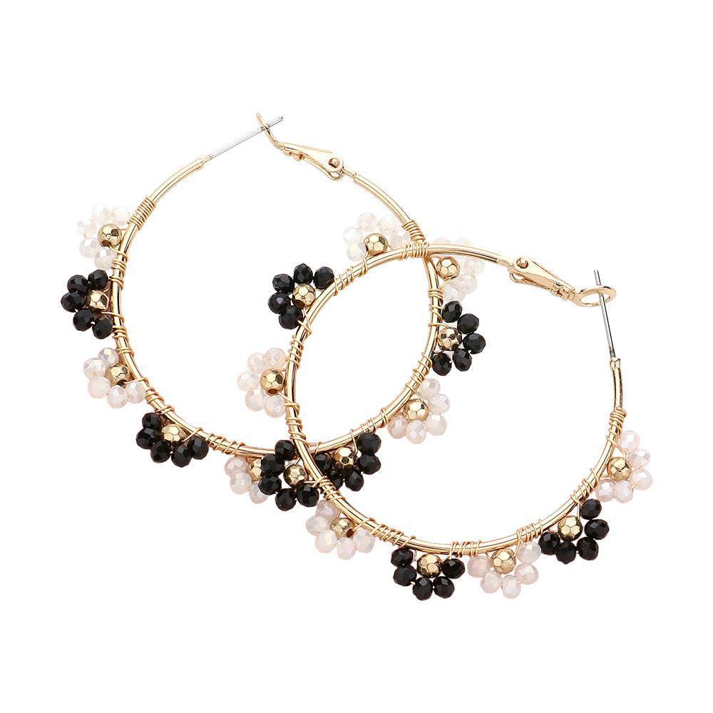 White Flower Faceted Beaded Hoop Earrings - Jewelry Store by Erik Rayo