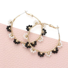 Load image into Gallery viewer, White Flower Faceted Beaded Hoop Earrings
