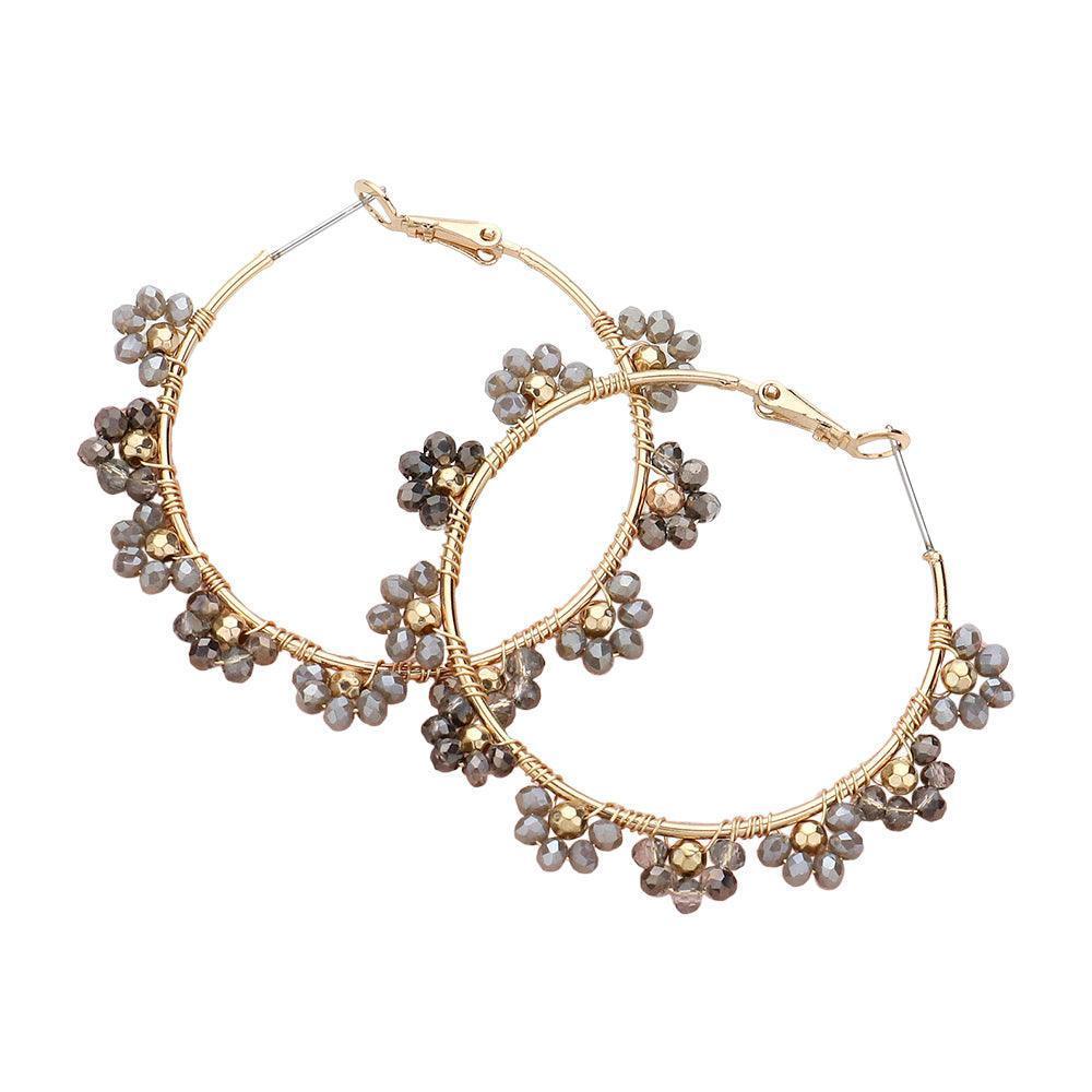 Silver Flower Faceted Beaded Hoop Earrings - Jewelry Store by Erik Rayo