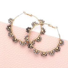 Load image into Gallery viewer, Silver Flower Faceted Beaded Hoop Earrings
