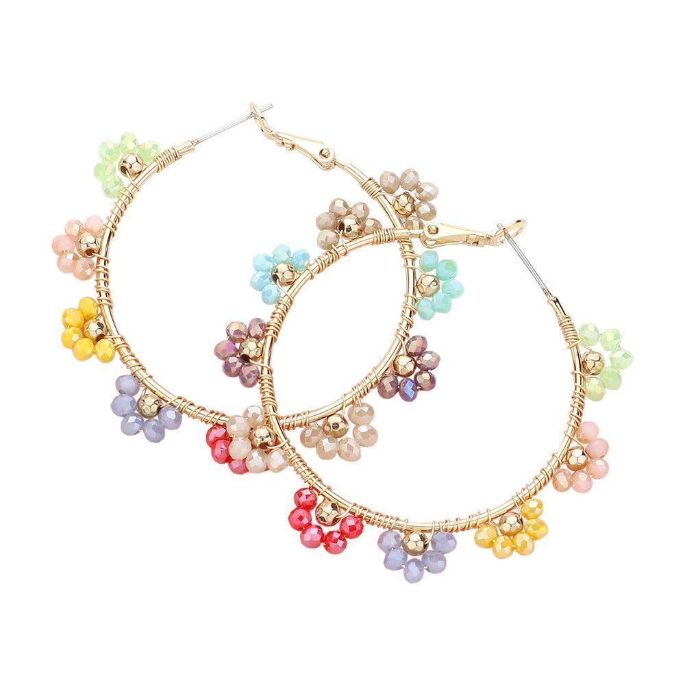 Flower Faceted Beaded Hoop Earrings - Jewelry Store by Erik Rayo