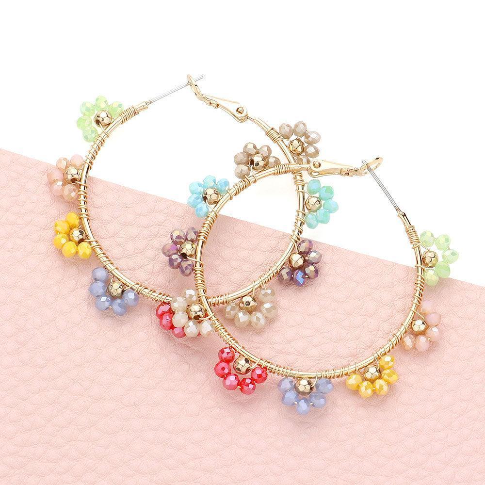 Flower Faceted Beaded Hoop Earrings - Jewelry Store by Erik Rayo