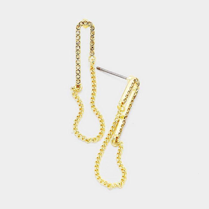 Gold Crystal Rhinestone Pave Chain Earrings - Jewelry Store by Erik Rayo