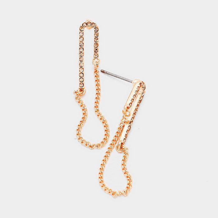 Rose Gold Crystal Rhinestone Pave Chain Earrings - Jewelry Store by Erik Rayo