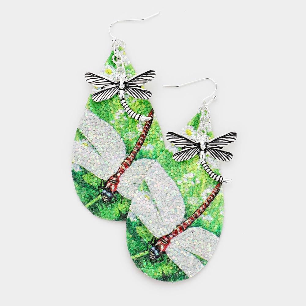 Silver Glitter Nature Dragonfly Dangle Earrings - Jewelry Store by Erik Rayo