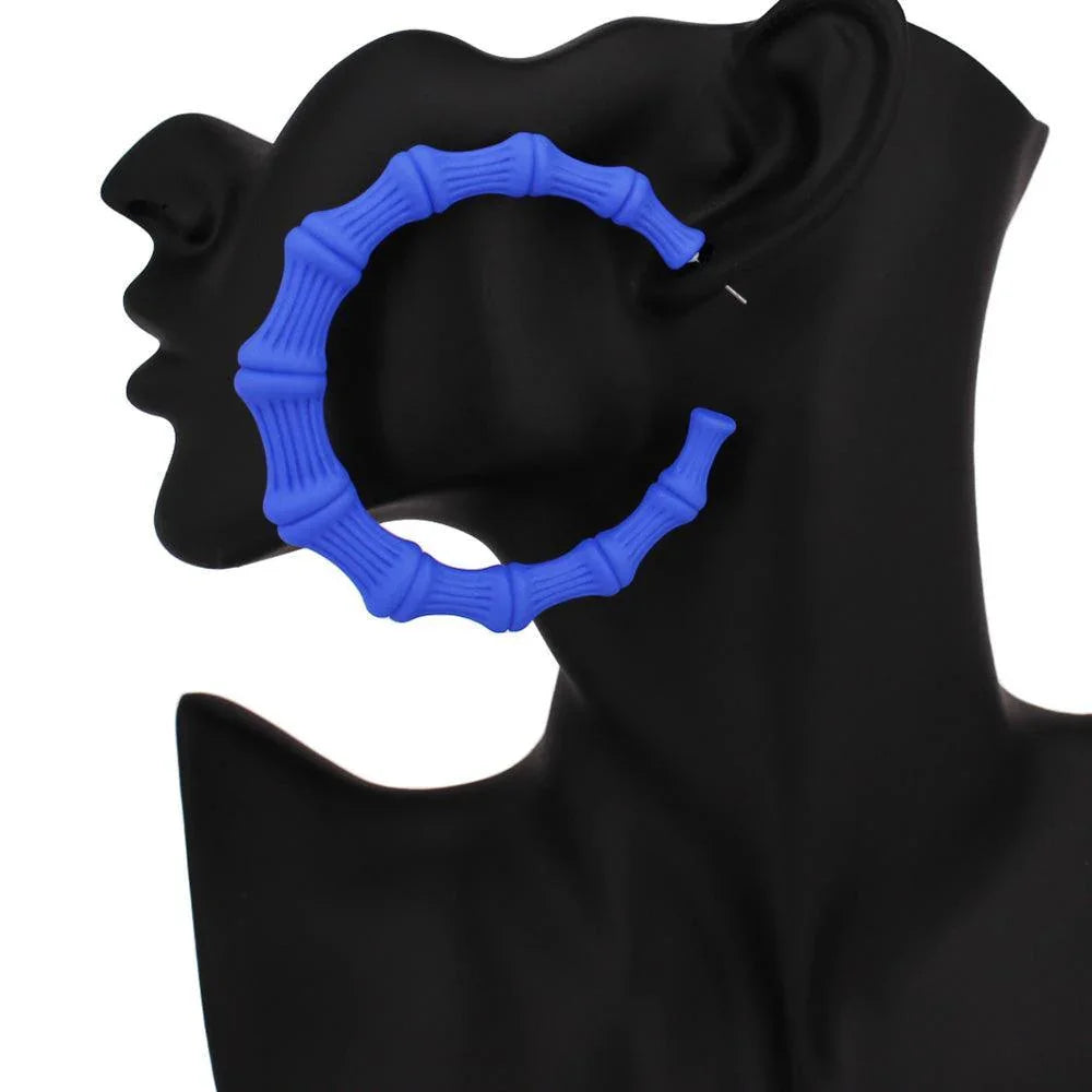 Blue Colored Bamboo Hoop Earrings - Jewelry Store by Erik Rayo