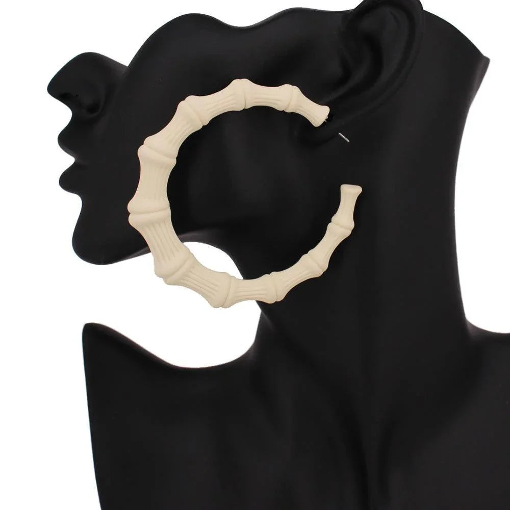 Ivory Colored Bamboo Hoop Earrings - Jewelry Store by Erik Rayo