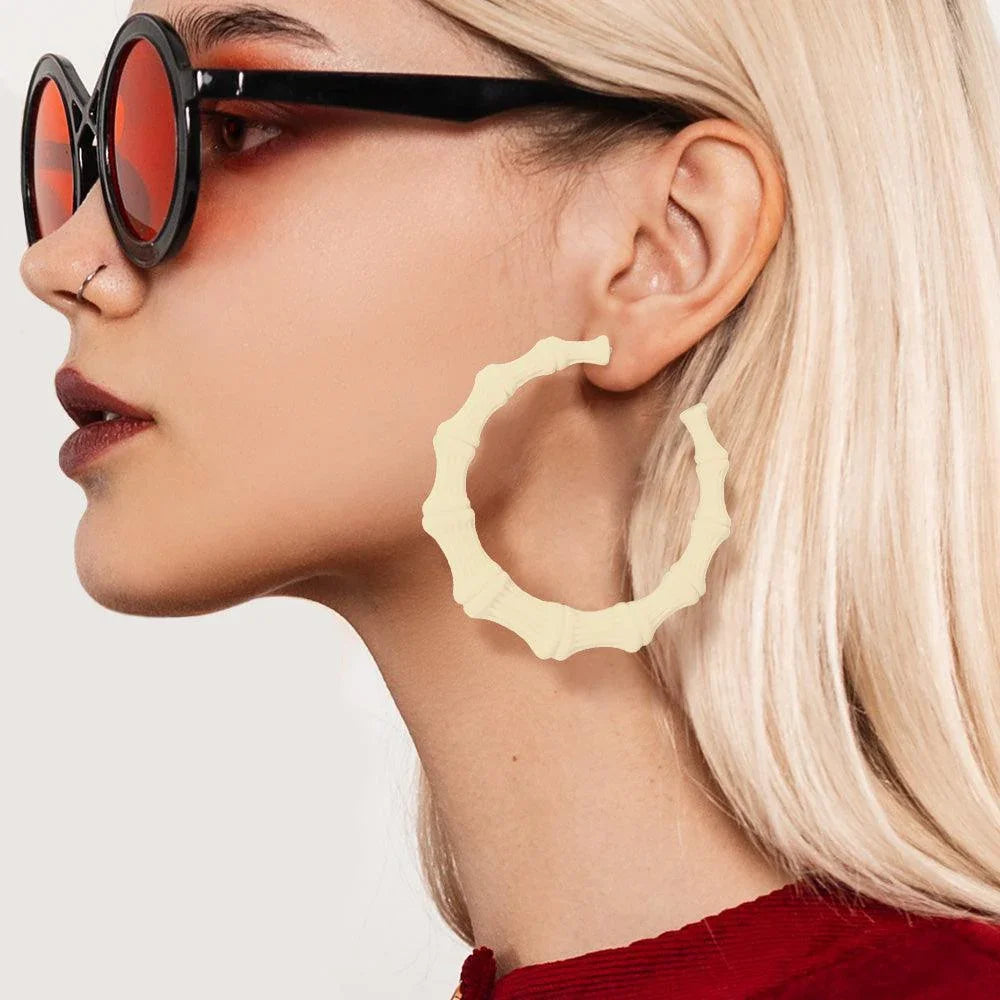 Ivory Colored Bamboo Hoop Earrings - Jewelry Store by Erik Rayo