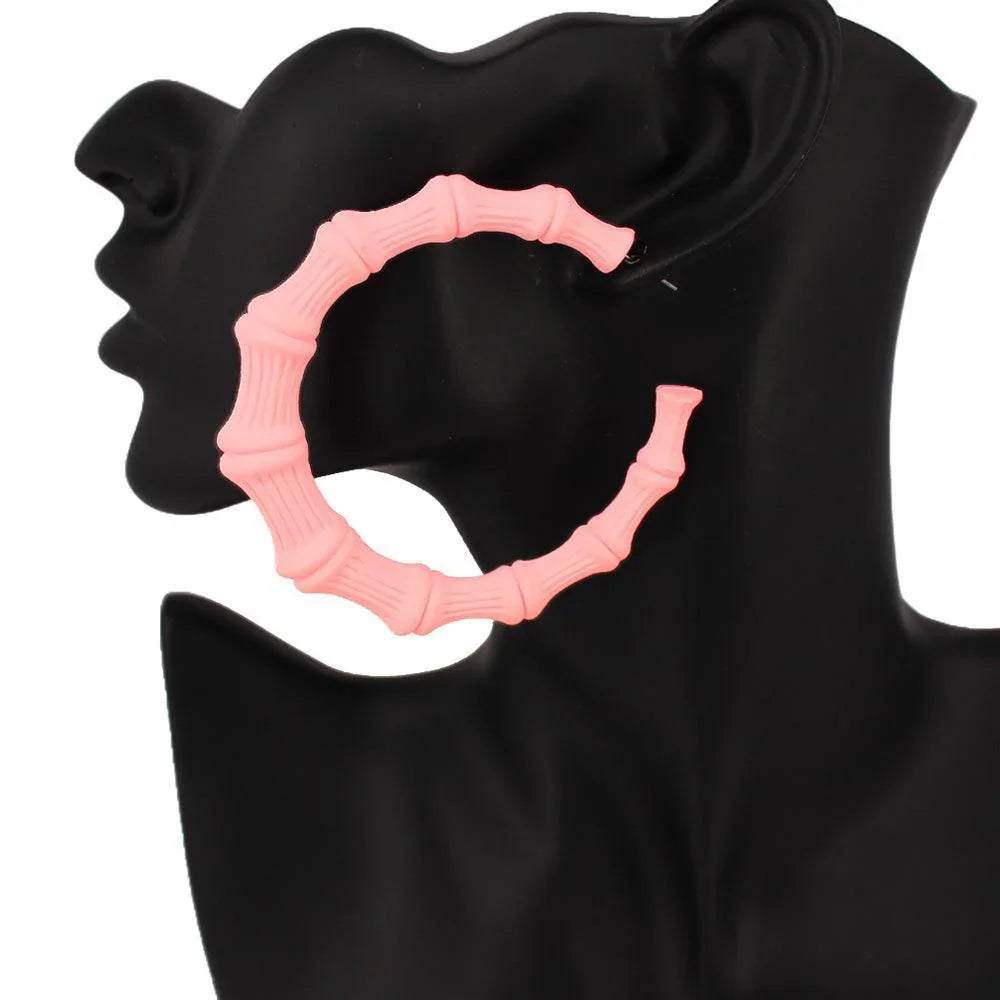 Pink Colored Bamboo Hoop Earrings - Jewelry Store by Erik Rayo