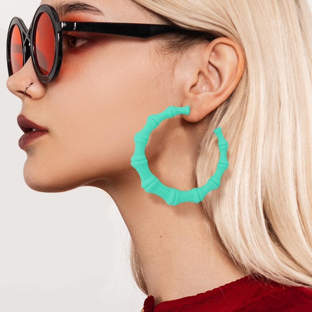 Mint Colored Bamboo Hoop Earrings - Jewelry Store by Erik Rayo