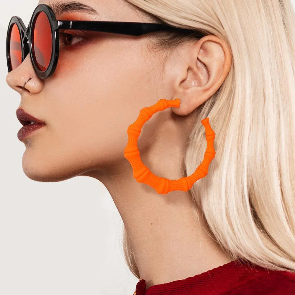 Orange Colored Bamboo Hoop Earrings - Jewelry Store by Erik Rayo