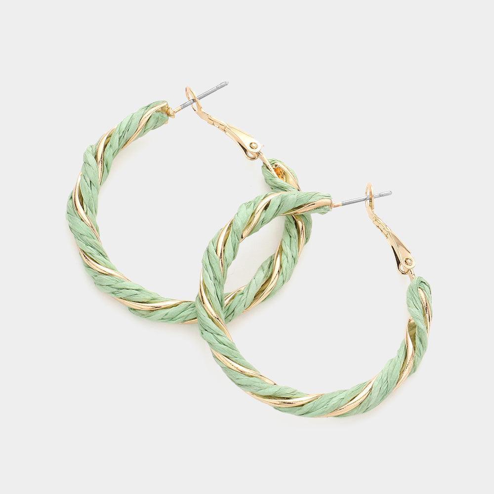 Mint Twisted Raffia Hoop Earrings - Jewelry Store by Erik Rayo