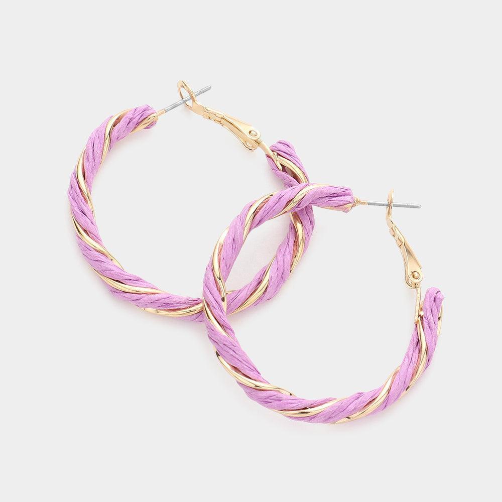 Lavender Twisted Raffia Hoop Earrings - Jewelry Store by Erik Rayo