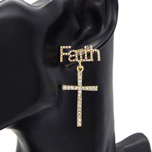 Load image into Gallery viewer, Gold Stone Embellished Faith Message Cross Link Dangle Earrings
