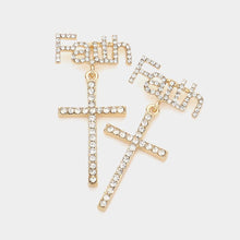 Load image into Gallery viewer, Gold Stone Embellished Faith Message Cross Link Dangle Earrings
