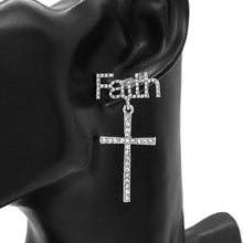 Load image into Gallery viewer, Stone Embellished Faith Message Cross Link Dangle Earrings
