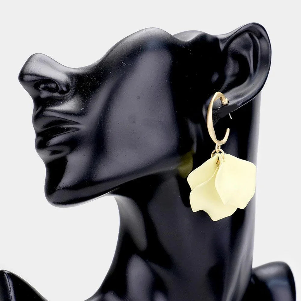 Gold Metal Hoop Rose Leaves Earrings - Jewelry Store by Erik Rayo