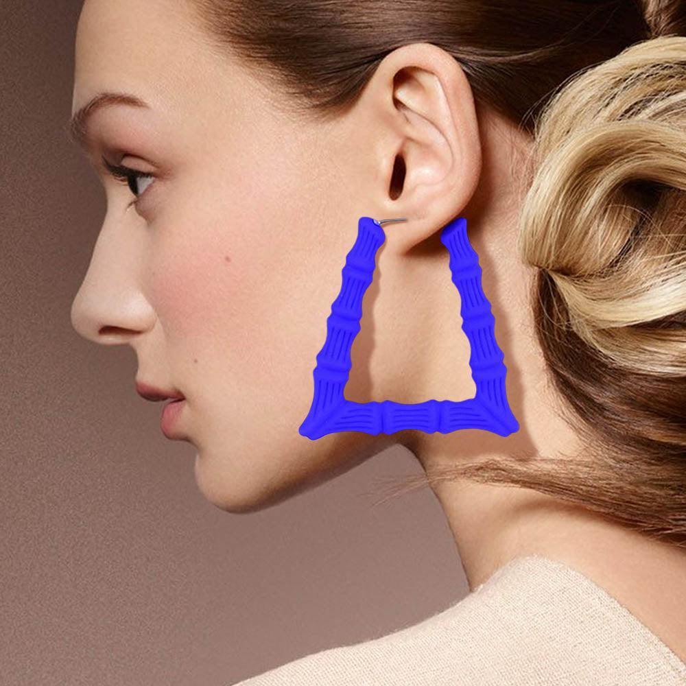 Blue Colored Bamboo Trapezoid Hoop Earrings - Jewelry Store by Erik Rayo