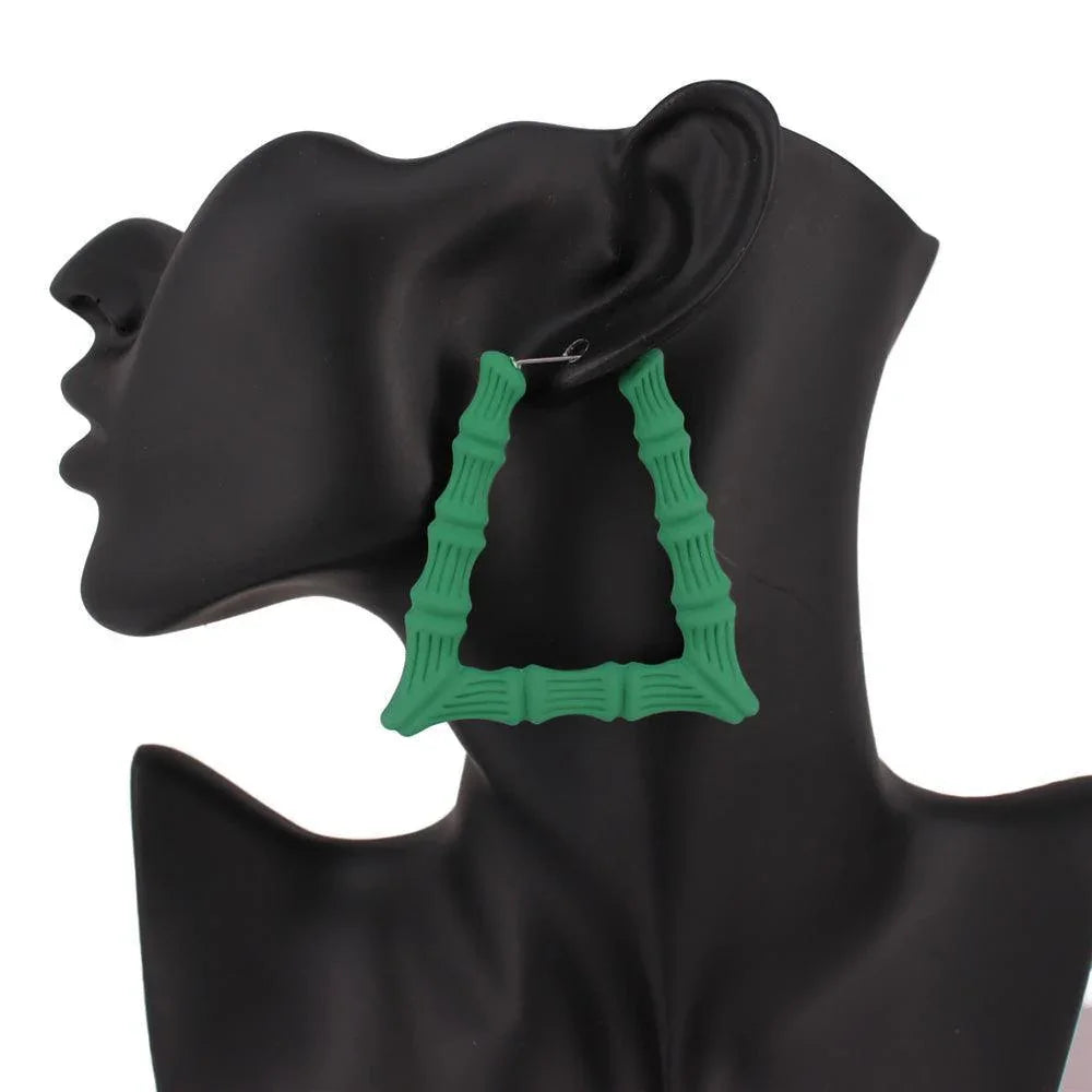 Green Colored Bamboo Trapezoid Hoop Earrings - Jewelry Store by Erik Rayo