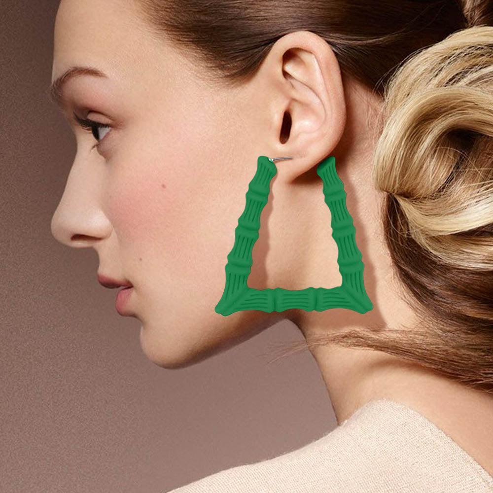 Green Colored Bamboo Trapezoid Hoop Earrings - Jewelry Store by Erik Rayo