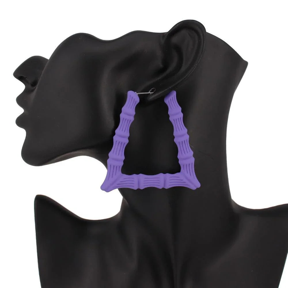 Purple Colored Bamboo Trapezoid Hoop Earrings - Jewelry Store by Erik Rayo
