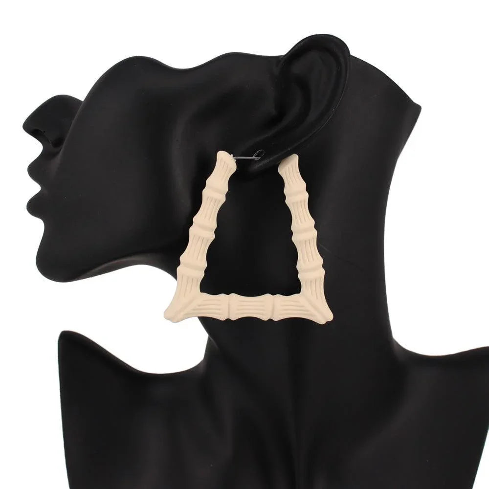 Ivory Colored Bamboo Trapezoid Hoop Earrings - Jewelry Store by Erik Rayo