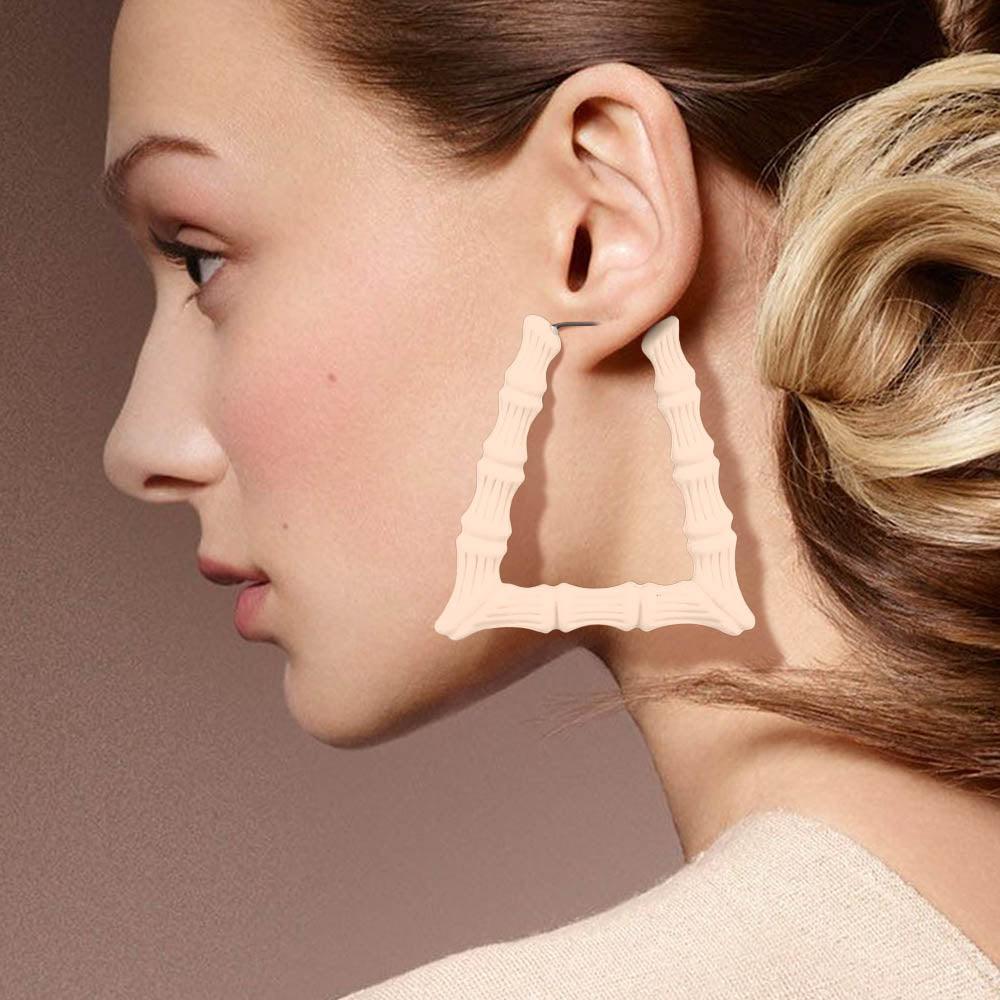 Ivory Colored Bamboo Trapezoid Hoop Earrings - Jewelry Store by Erik Rayo