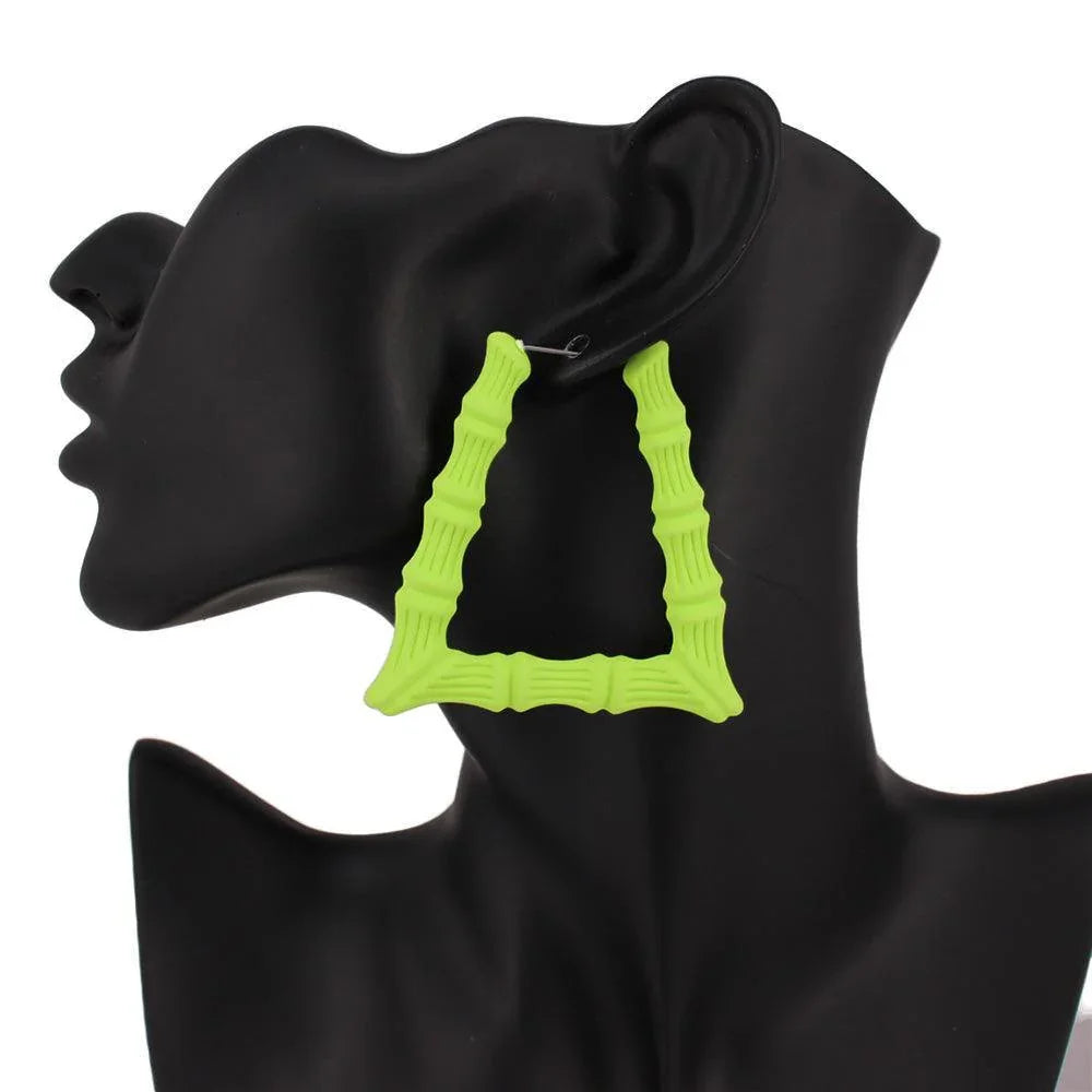 Green Colored Bamboo Trapezoid Hoop Earrings - Jewelry Store by Erik Rayo
