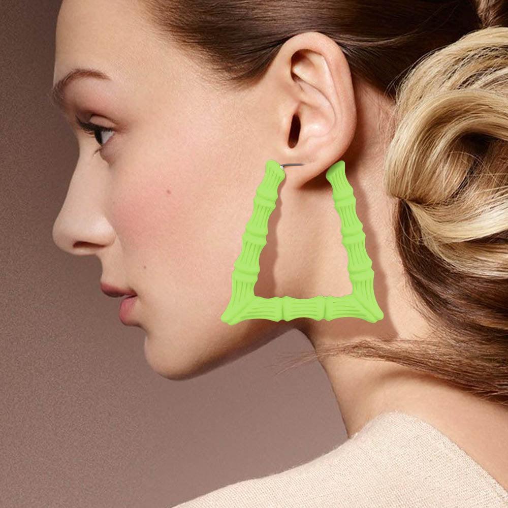 Green Colored Bamboo Trapezoid Hoop Earrings - Jewelry Store by Erik Rayo