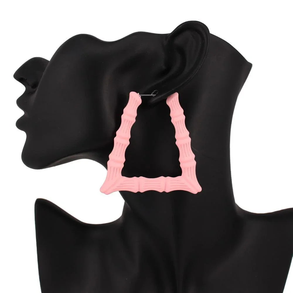Pink Colored Bamboo Trapezoid Hoop Earrings - Jewelry Store by Erik Rayo