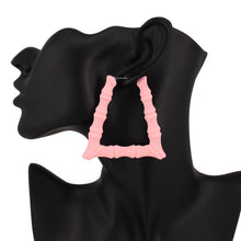 Load image into Gallery viewer, Pink Colored Bamboo Trapezoid Hoop Earrings
