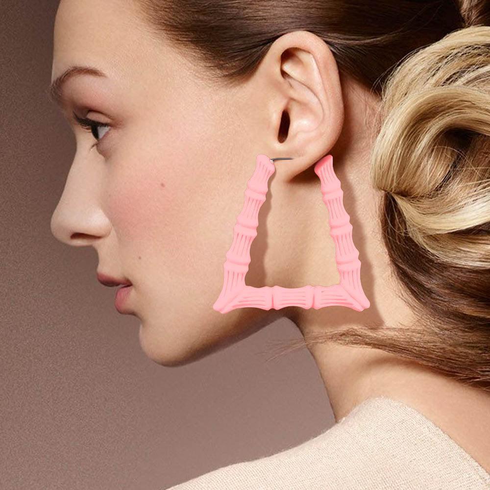 Pink Colored Bamboo Trapezoid Hoop Earrings - Jewelry Store by Erik Rayo