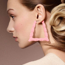 Load image into Gallery viewer, Pink Colored Bamboo Trapezoid Hoop Earrings
