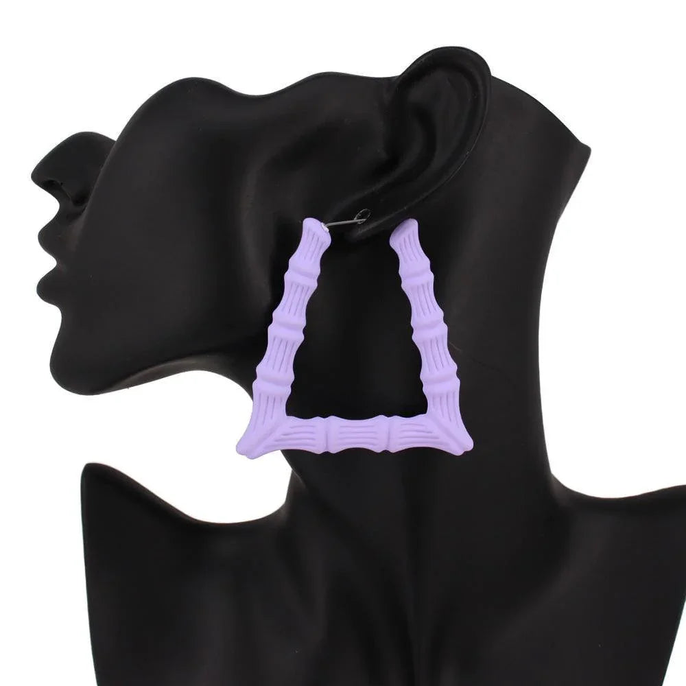 Lavender Colored Bamboo Trapezoid Hoop Earrings - Jewelry Store by Erik Rayo
