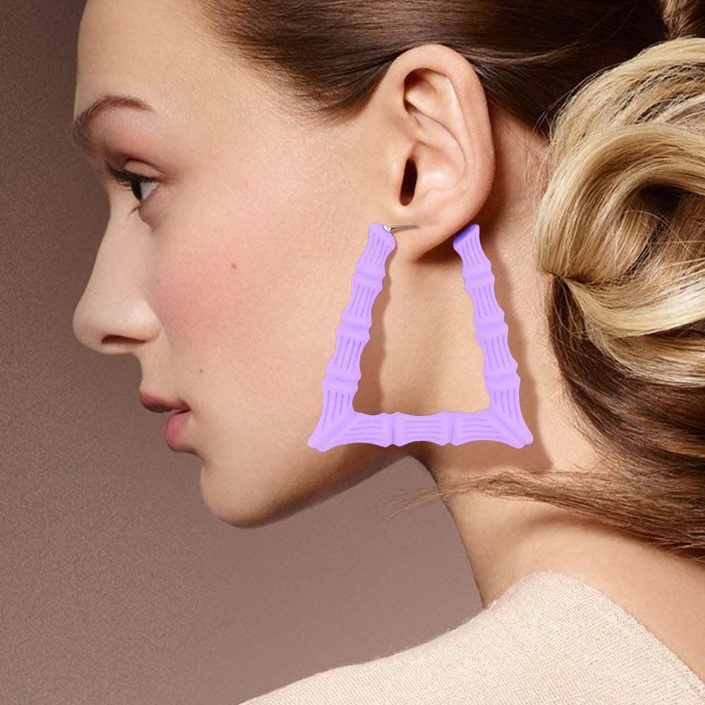 Lavender Colored Bamboo Trapezoid Hoop Earrings - Jewelry Store by Erik Rayo