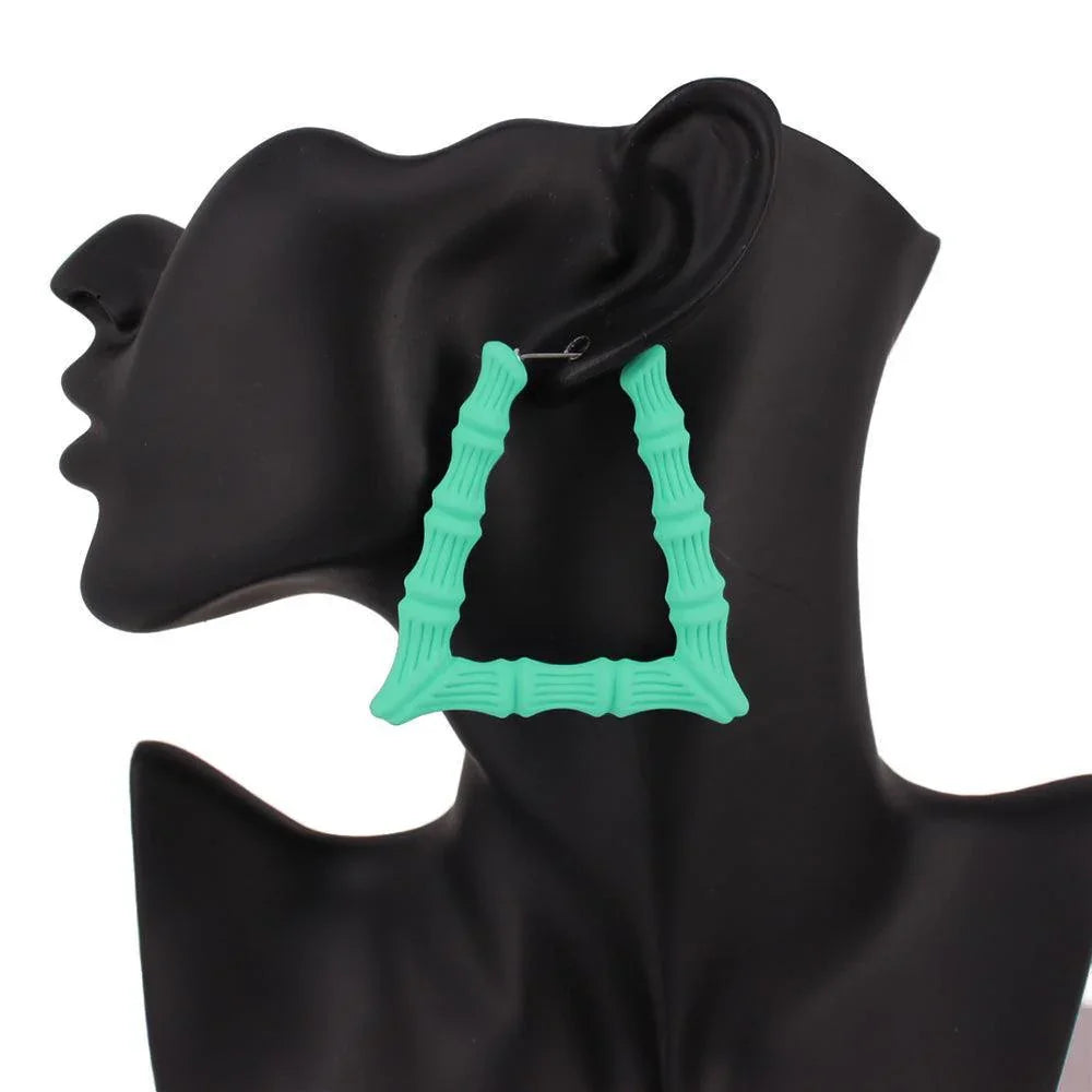 Mint Colored Bamboo Trapezoid Hoop Earrings - Jewelry Store by Erik Rayo