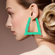 Load image into Gallery viewer, Mint Colored Bamboo Trapezoid Hoop Earrings
