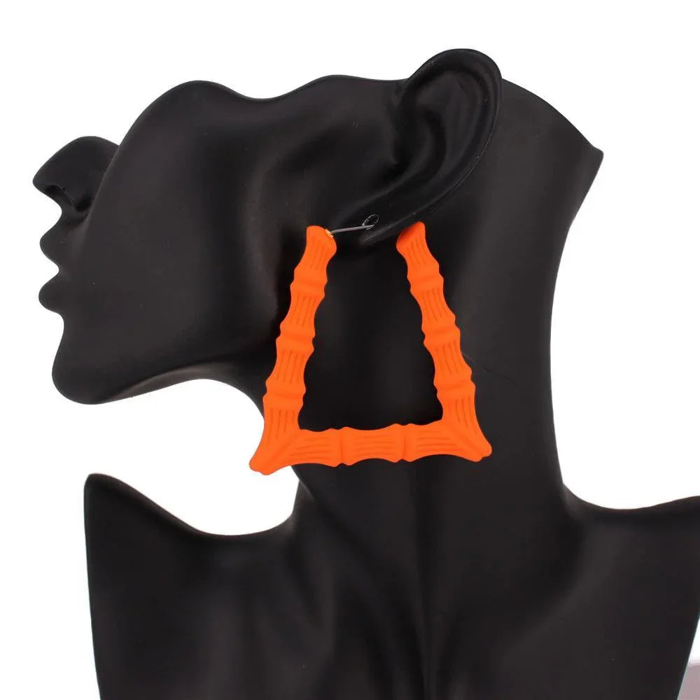 Orange Colored Bamboo Trapezoid Hoop Earrings - Jewelry Store by Erik Rayo