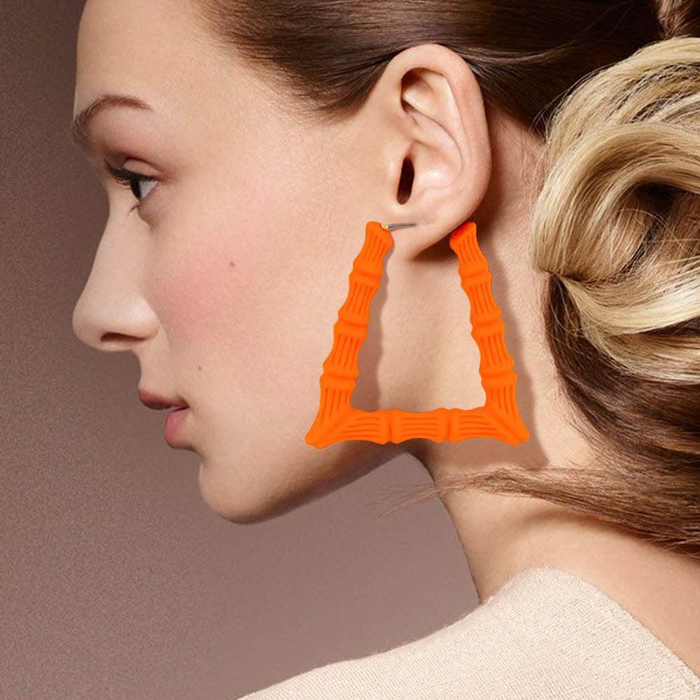 Orange Colored Bamboo Trapezoid Hoop Earrings - Jewelry Store by Erik Rayo