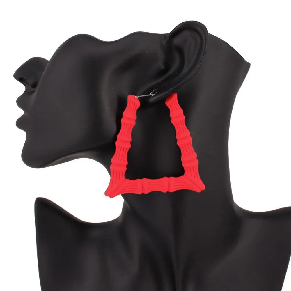 Red Colored Bamboo Trapezoid Hoop Earrings - Jewelry Store by Erik Rayo