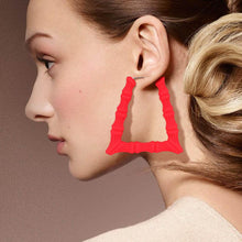 Load image into Gallery viewer, Red Colored Bamboo Trapezoid Hoop Earrings
